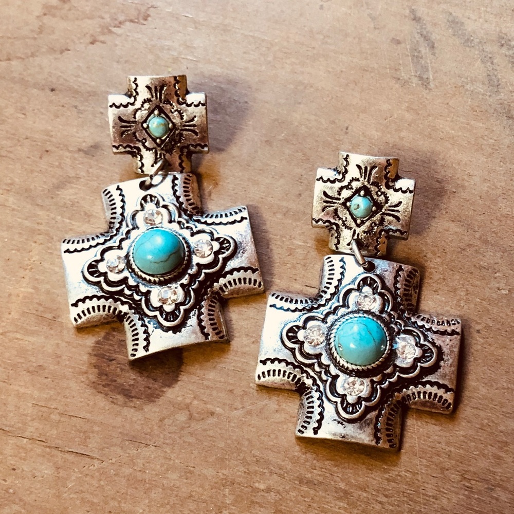 Silver/Turquoise Cross Earrings